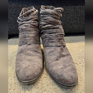 Gray Suede Ankle Booties with Ruching